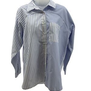 Jodifl Mixed blue & white stripe long sleeve button down top NWT
